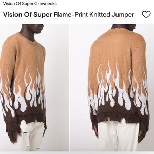 Unisex Vision Of Super Flame Print Knitted Jumper Sweater Sz